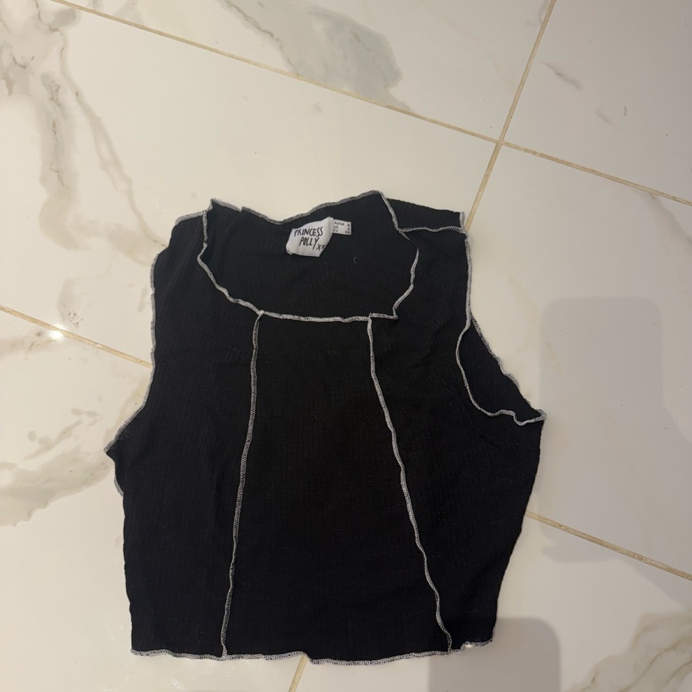 Princess Polly Black Tank Top with White Stitching